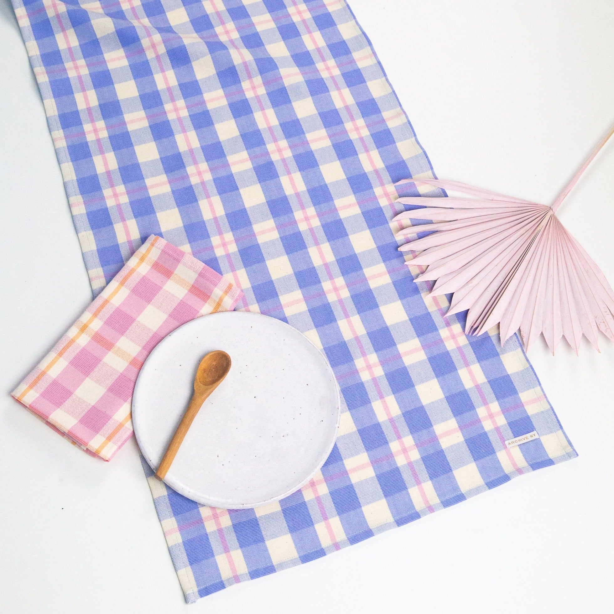 Abigail Plaid Runner in Periwinkle Blue and Pink - Arte House