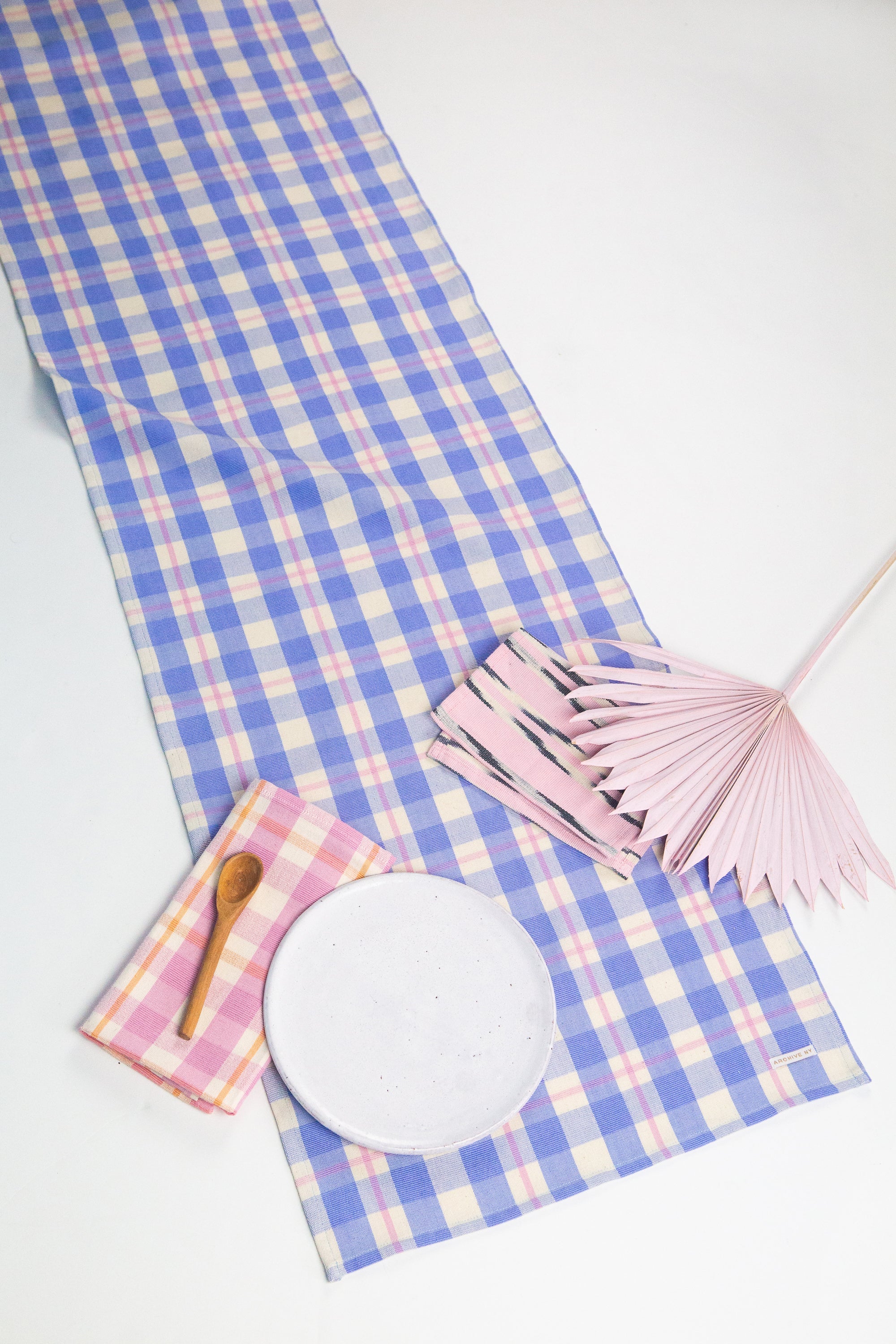 Abigail Plaid Runner in Periwinkle Blue and Pink - Arte House