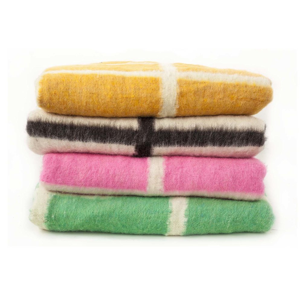 Momos Grid Blanket- Natural White &amp; Green