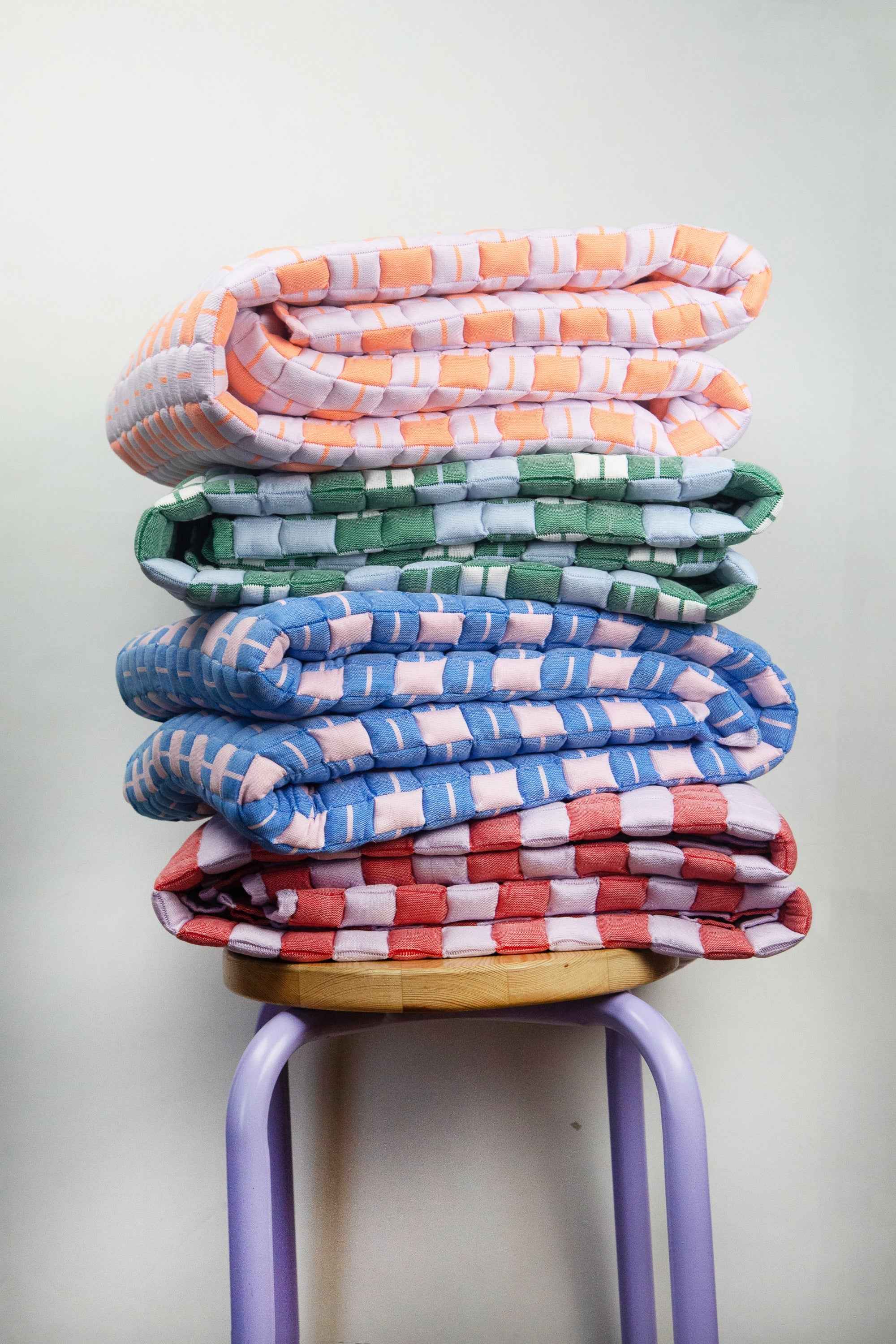 Quilted Sujani Throw Blanket - Pastel Lilac and Neon Orange
