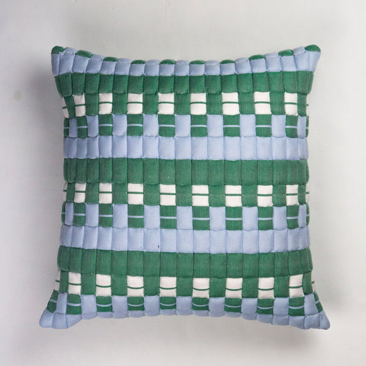 Sujani Quilted Pillow — Baby Blue, White and Green