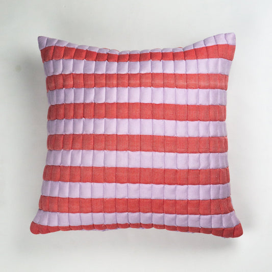Sujani Quilted Pillow — Soft Lilac and Red