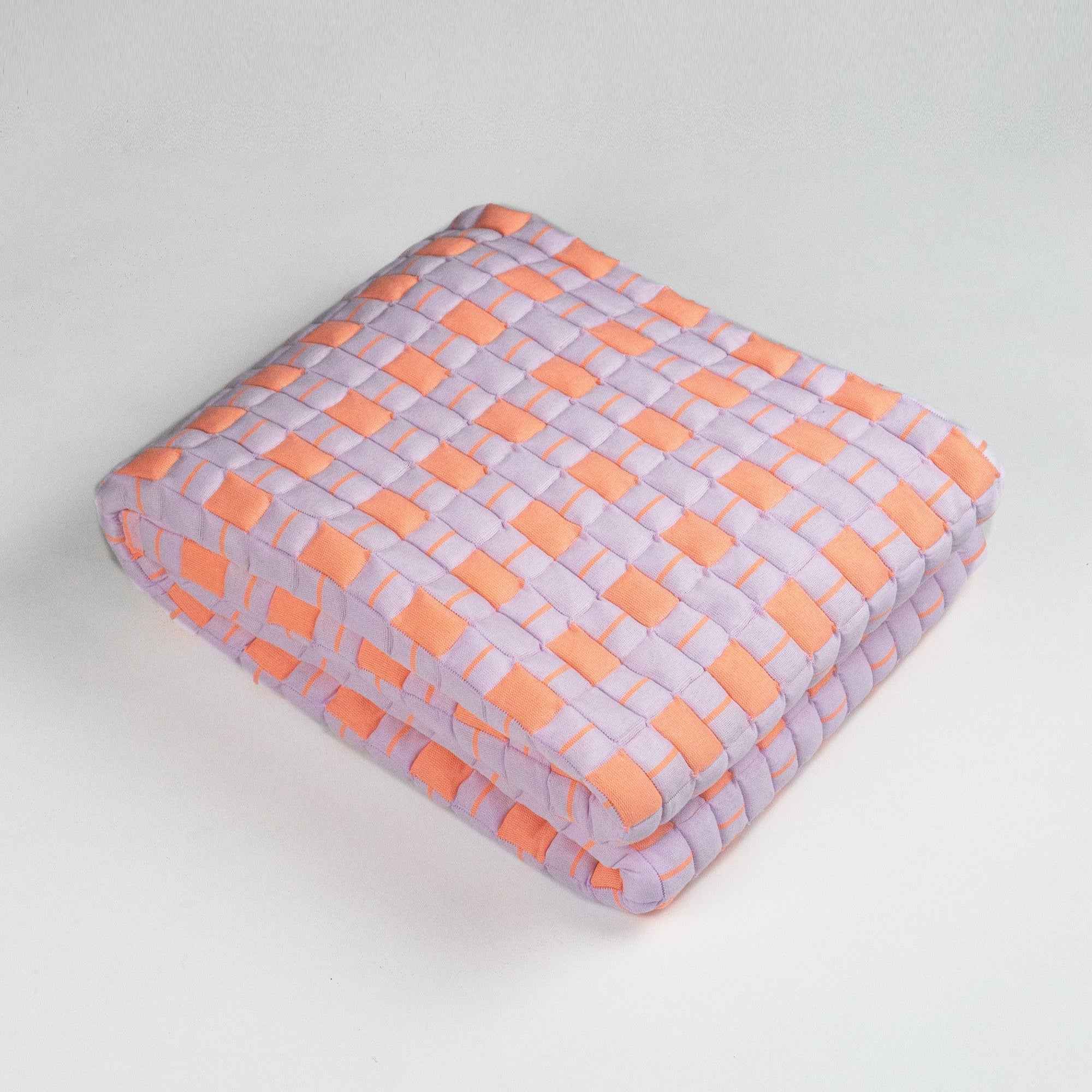 Quilted Sujani Throw Blanket - Pastel Lilac and Neon Orange