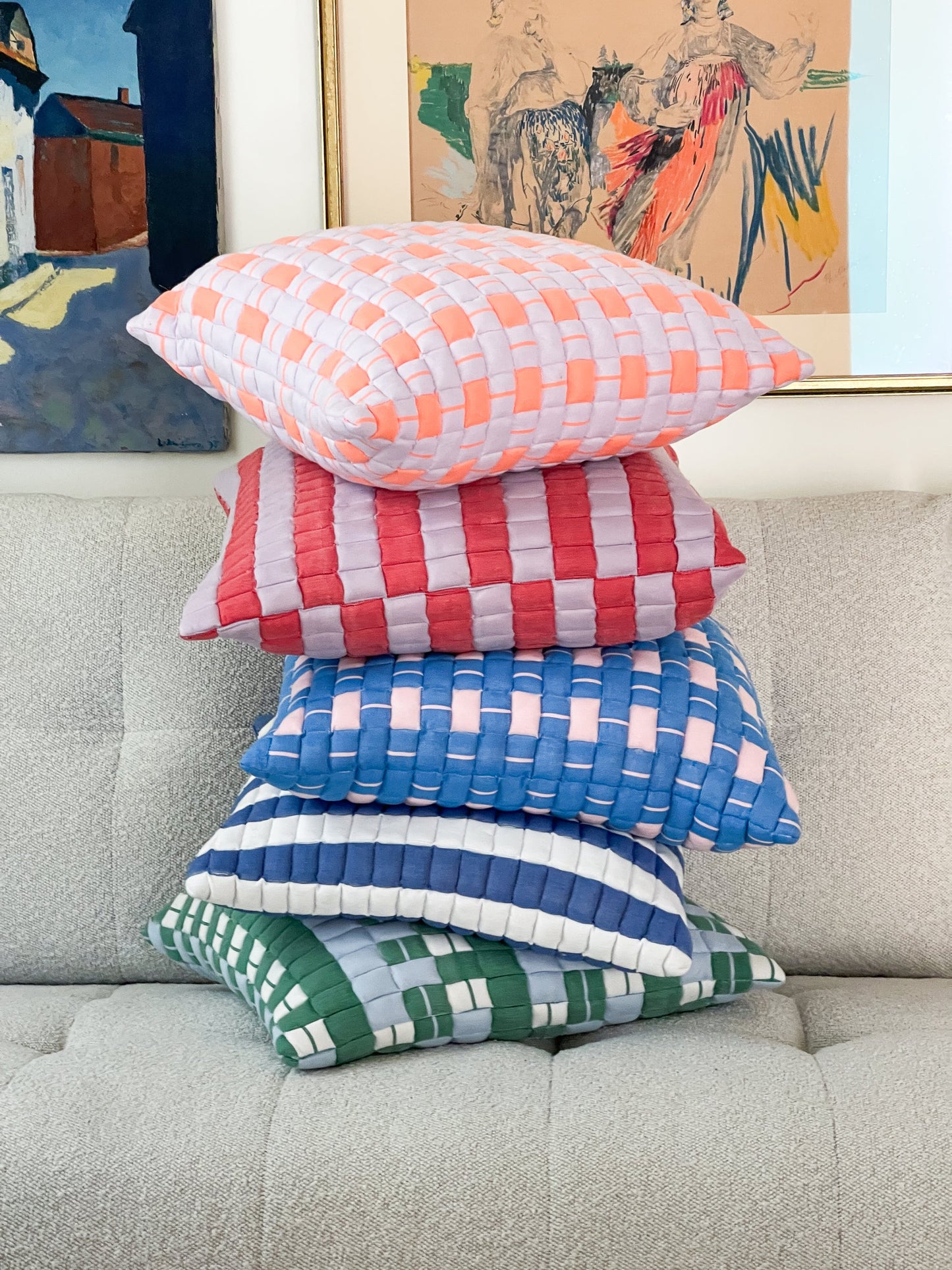 Sujani Quilted Pillow — Soft Lilac and Red