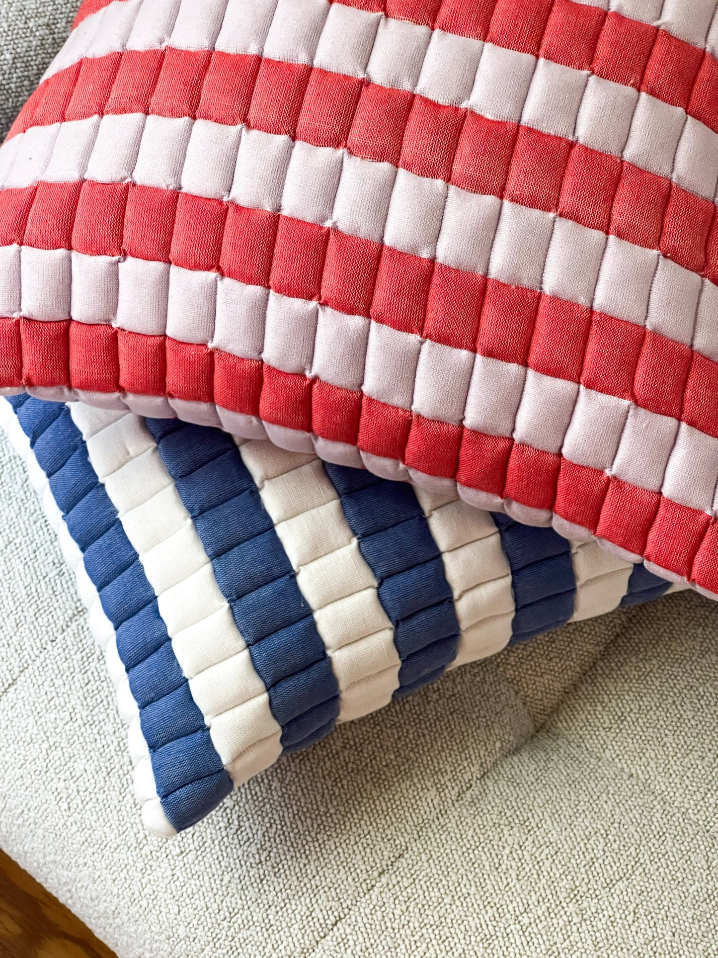 Sujani Quilted Pillow — Soft Lilac and Red