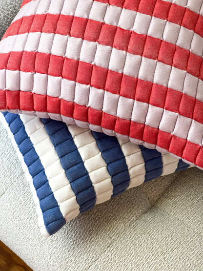 Sujani Quilted Pillow — Soft Lilac and Red