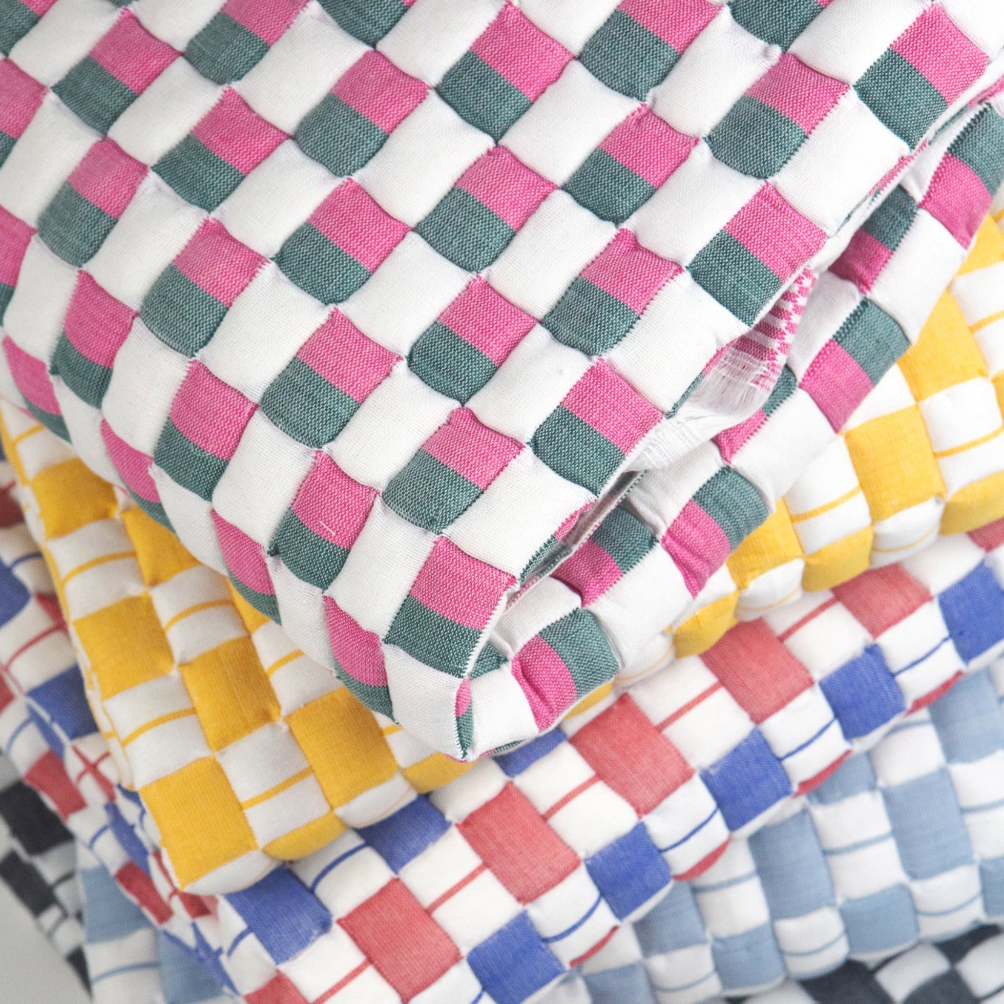 Quilted Sujani Throw Blanket - Pink, Green and White - Arte House