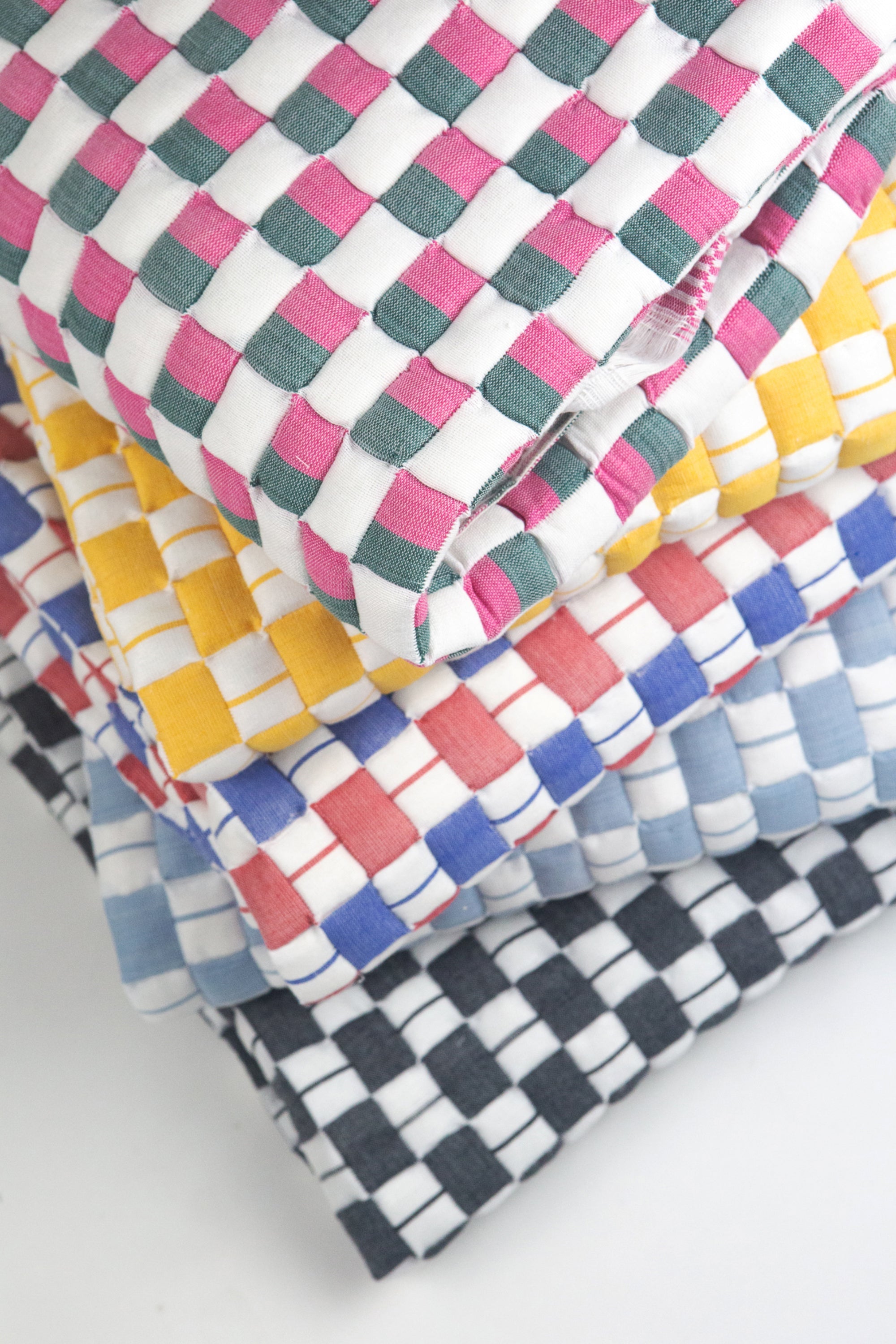 Quilted Sujani Throw Blanket - Pink, Green and White - Arte House