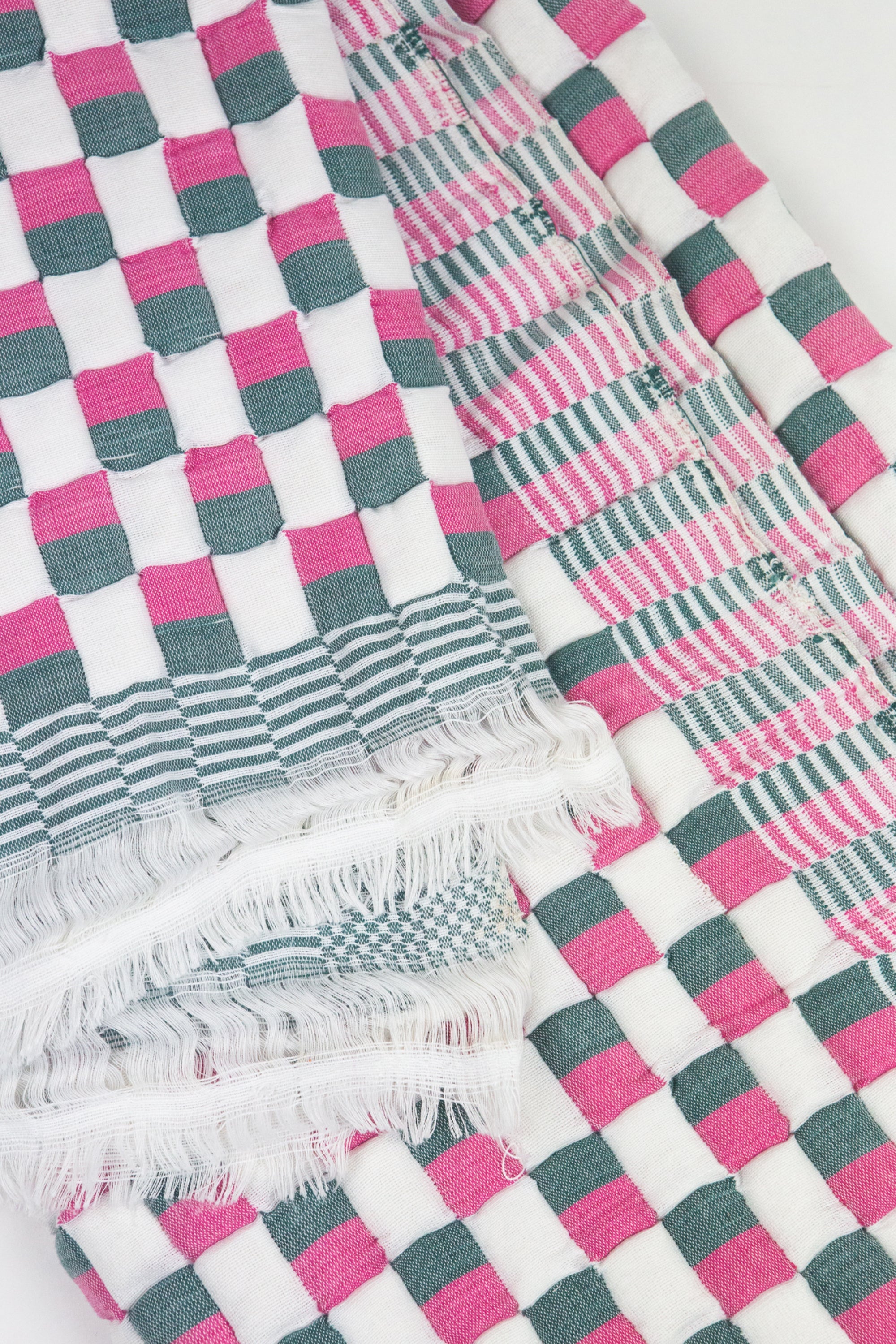 Quilted Sujani Throw Blanket - Pink, Green and White - Arte House