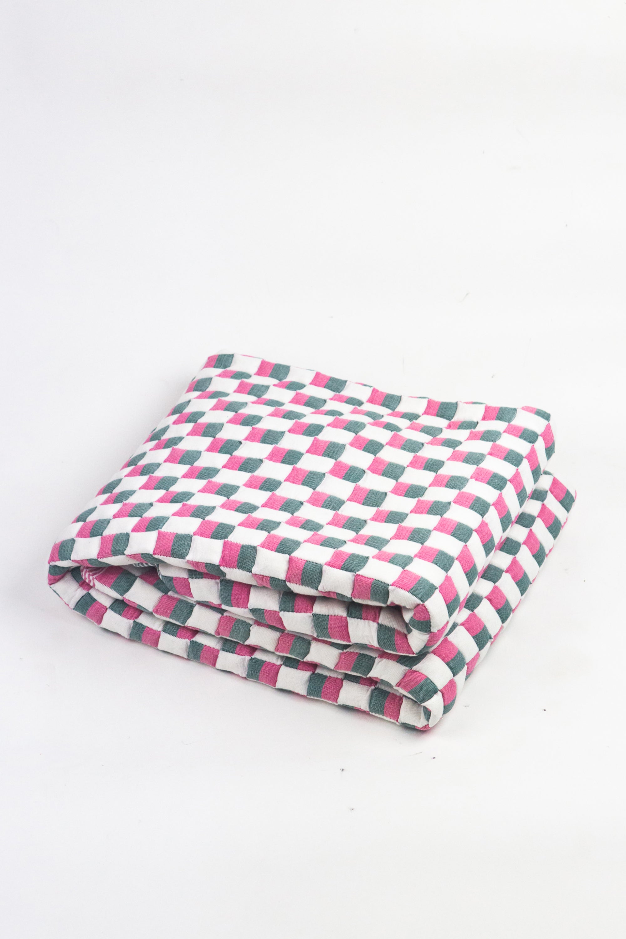 Quilted Sujani Throw Blanket - Pink, Green and White - Arte House