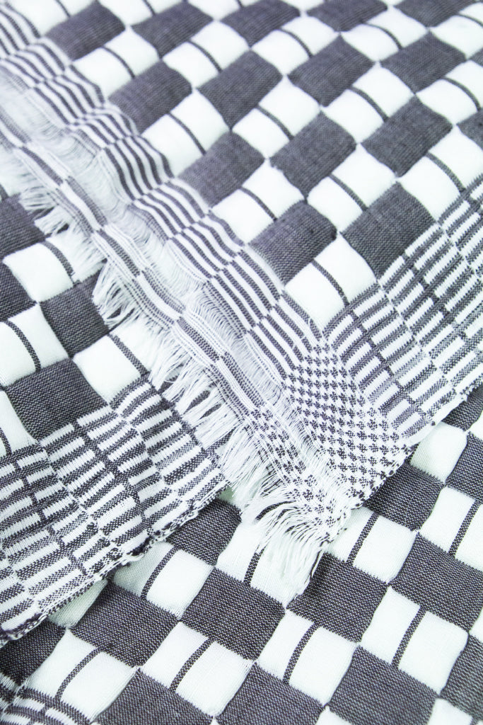Quilted Sujani Throw Blanket - Soft Black & White - Arte House