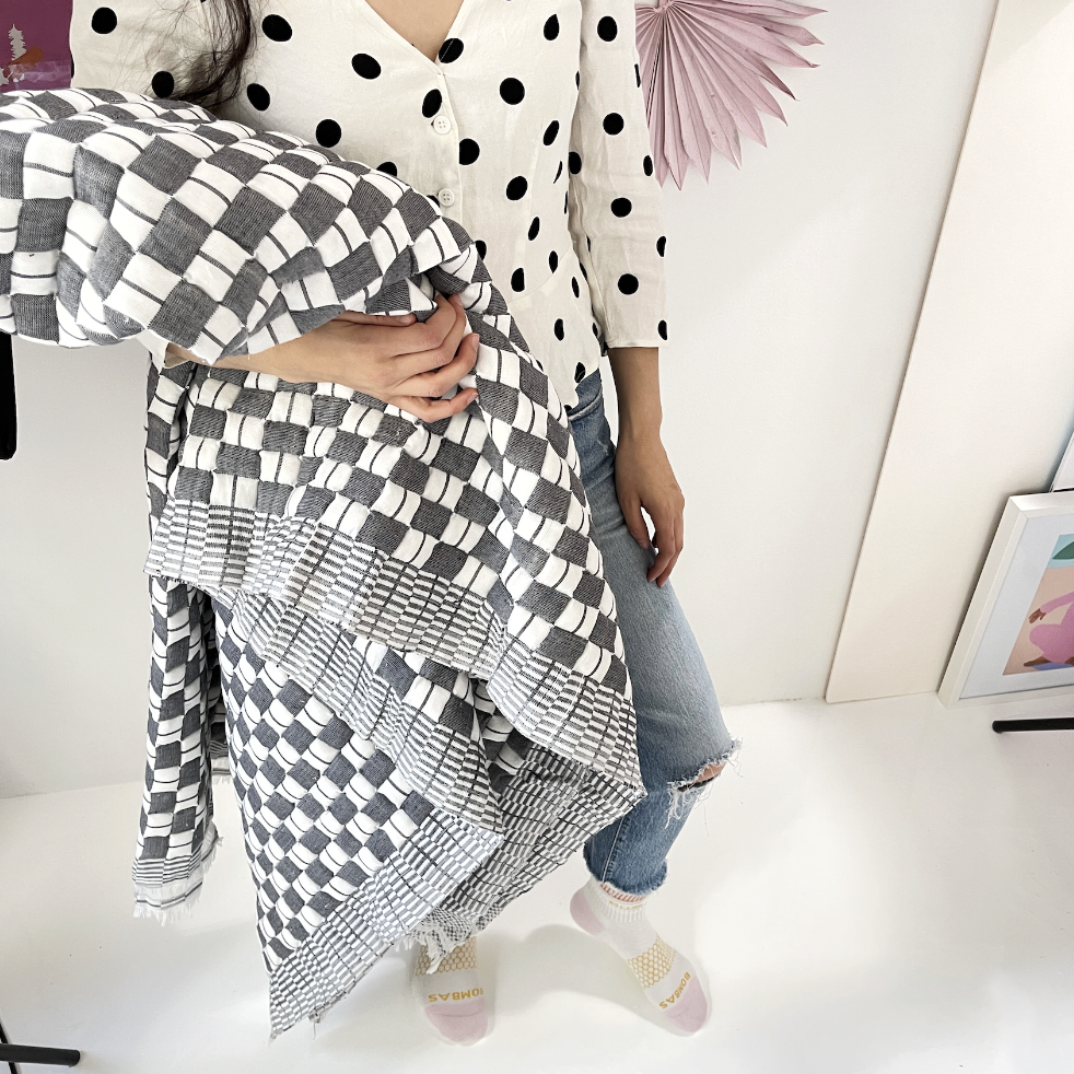 Quilted Sujani Throw Blanket - Soft Black & White - Arte House