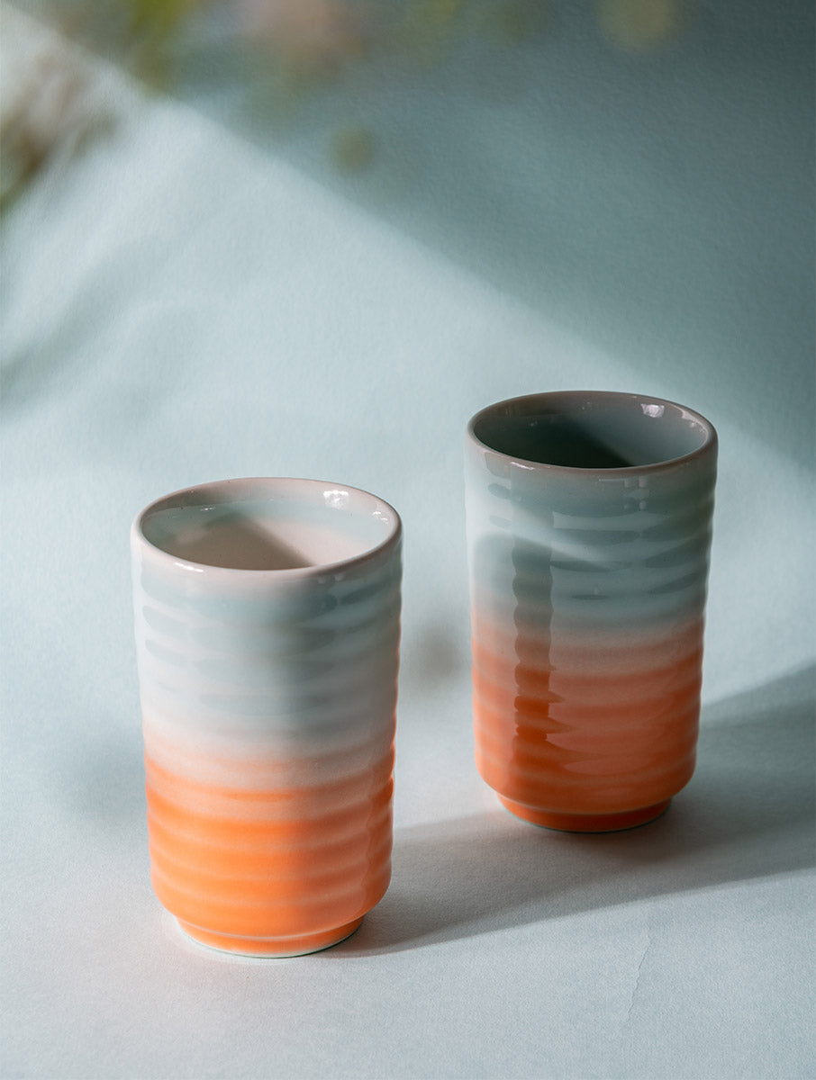 Ombre Ribbed Tumbler, Sky Blue/coral- 3x 5 Inches - Arte House
