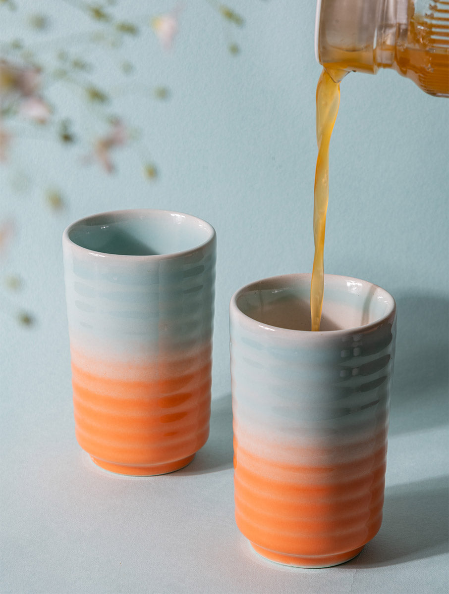 Ombre Ribbed Tumbler, Sky Blue/coral- 3x 5 Inches - Arte House