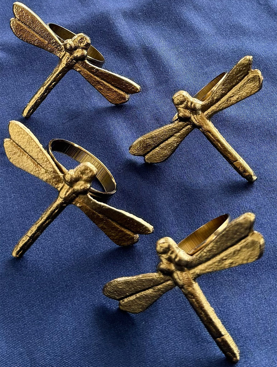 Dragonfly Metal Napkin Ring  3.5 x 2.4 Inches (Set of 4) - Arte House
