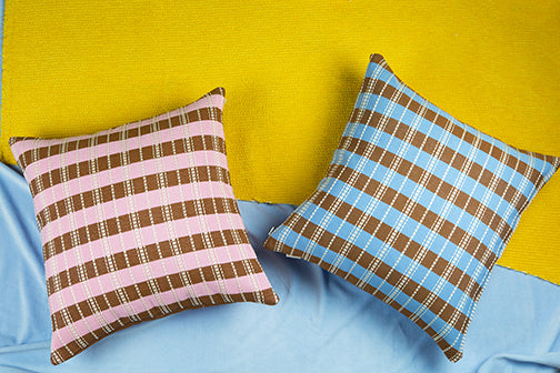 Santiago Grid Pillow - Baby Pink &amp; Umber - 18"x18"