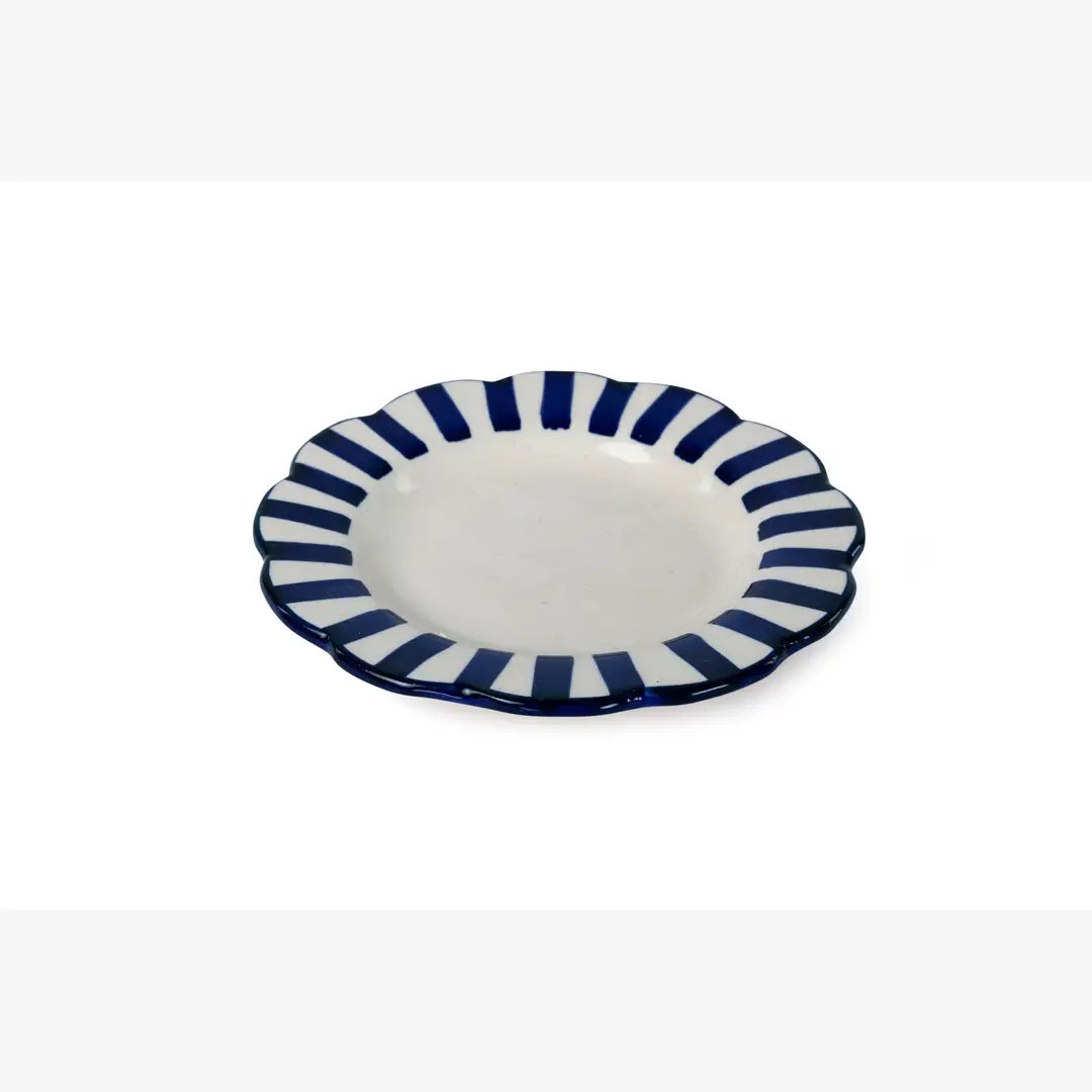 Ceramic stripe Salad Plate,  Blue- 8.25 x 8.25 x 1.25 Inches - Arte House
