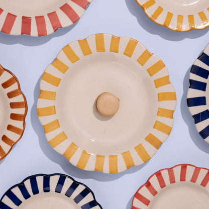 Ceramic Stripe Dinner Plate, Blue- 10 x 10 x 1.25 Inches