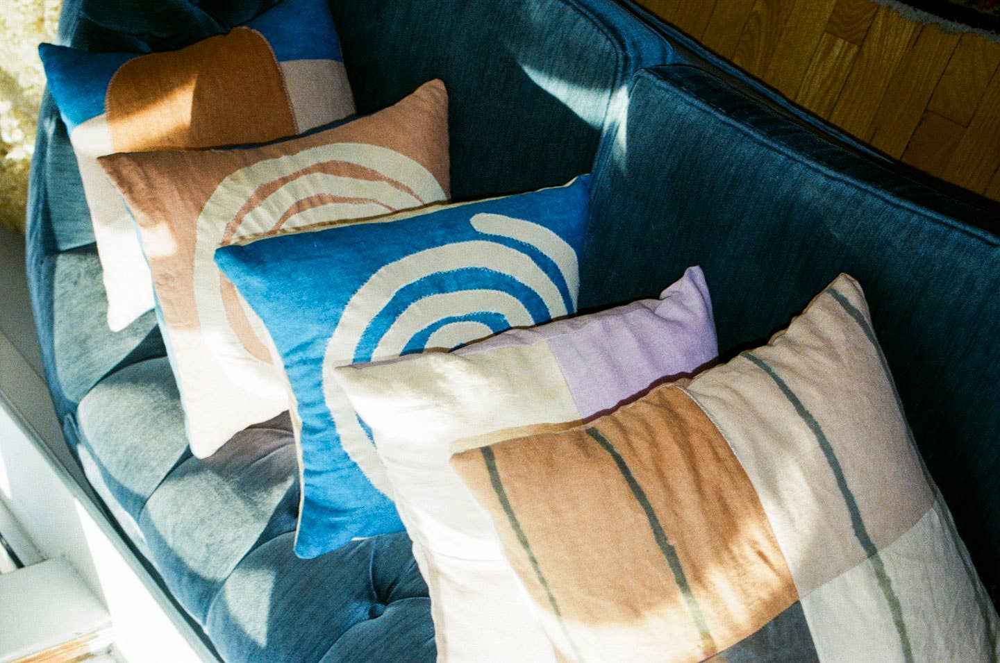 Agnes painted patchwork sham | plant dyed linen pillow