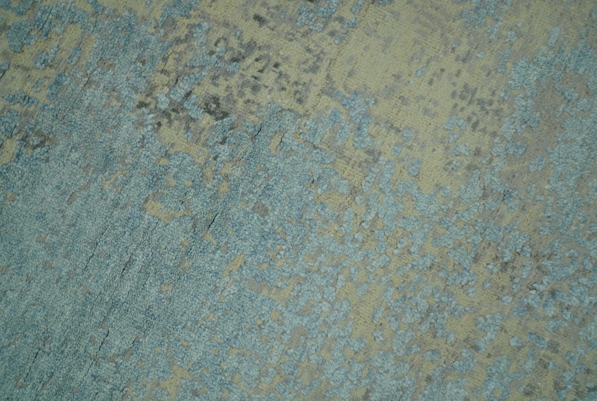 Abstract Design Blue, Beige And Gray 8x10 Hand Knotted Wool and Bamboo Silk Rug - Arte House