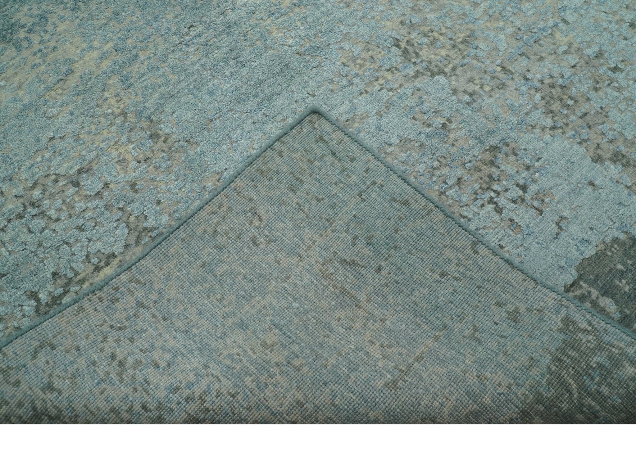 Abstract Design Blue, Beige And Gray 8x10 Hand Knotted Wool and Bamboo Silk Rug - Arte House