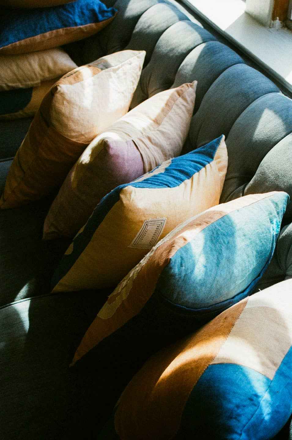 Yin yang pillow  in charcoal | naturally dyed linen sham