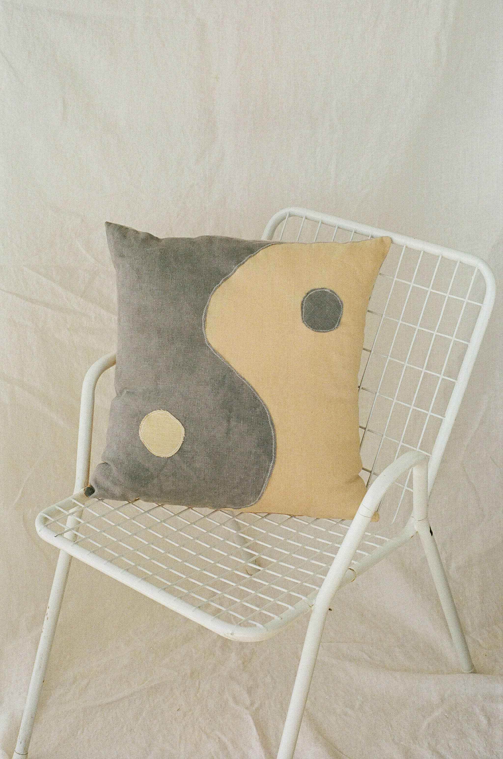 Yin yang pillow  in charcoal | naturally dyed linen sham