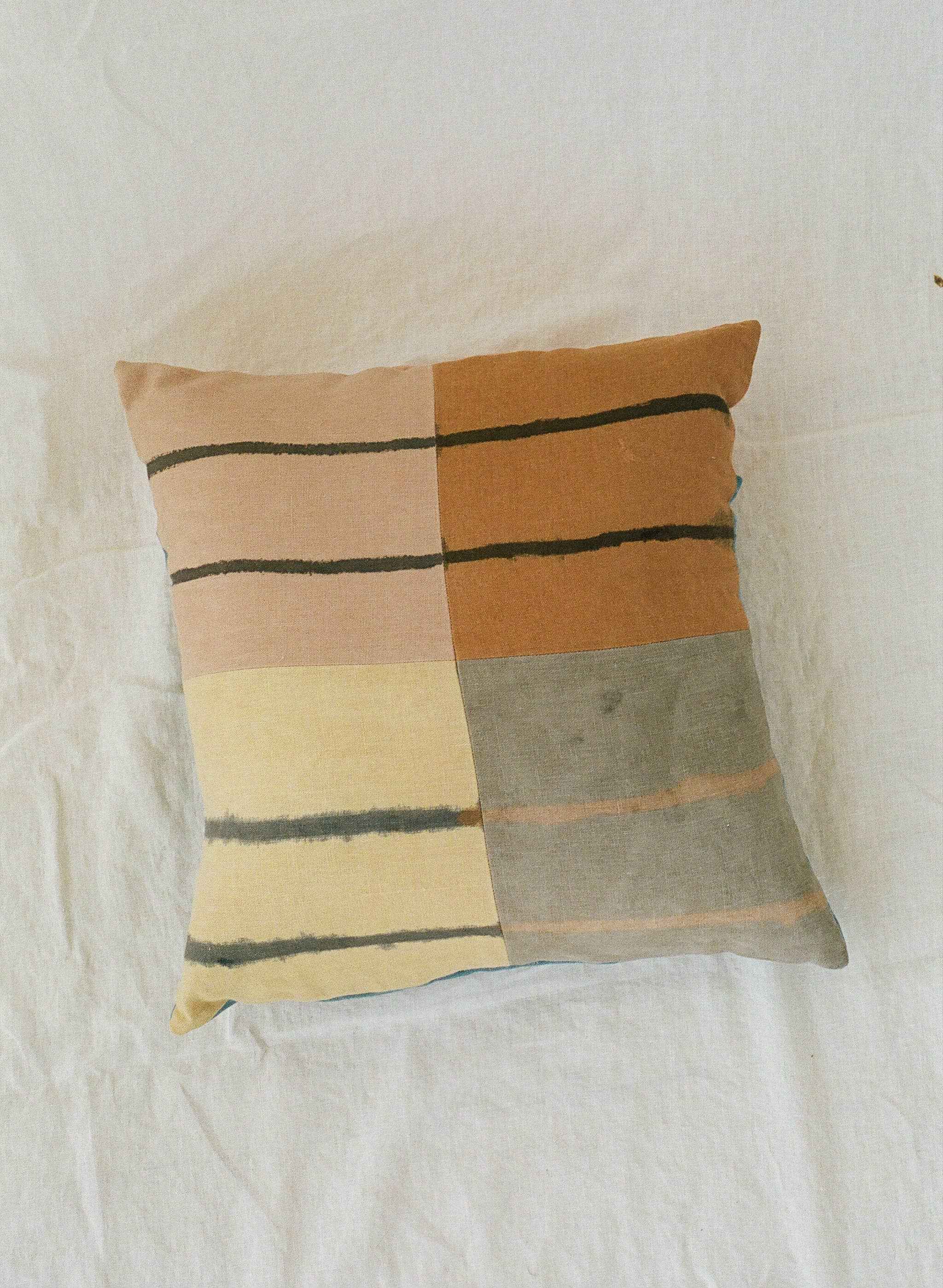 Agnes painted patchwork sham | plant dyed linen pillow