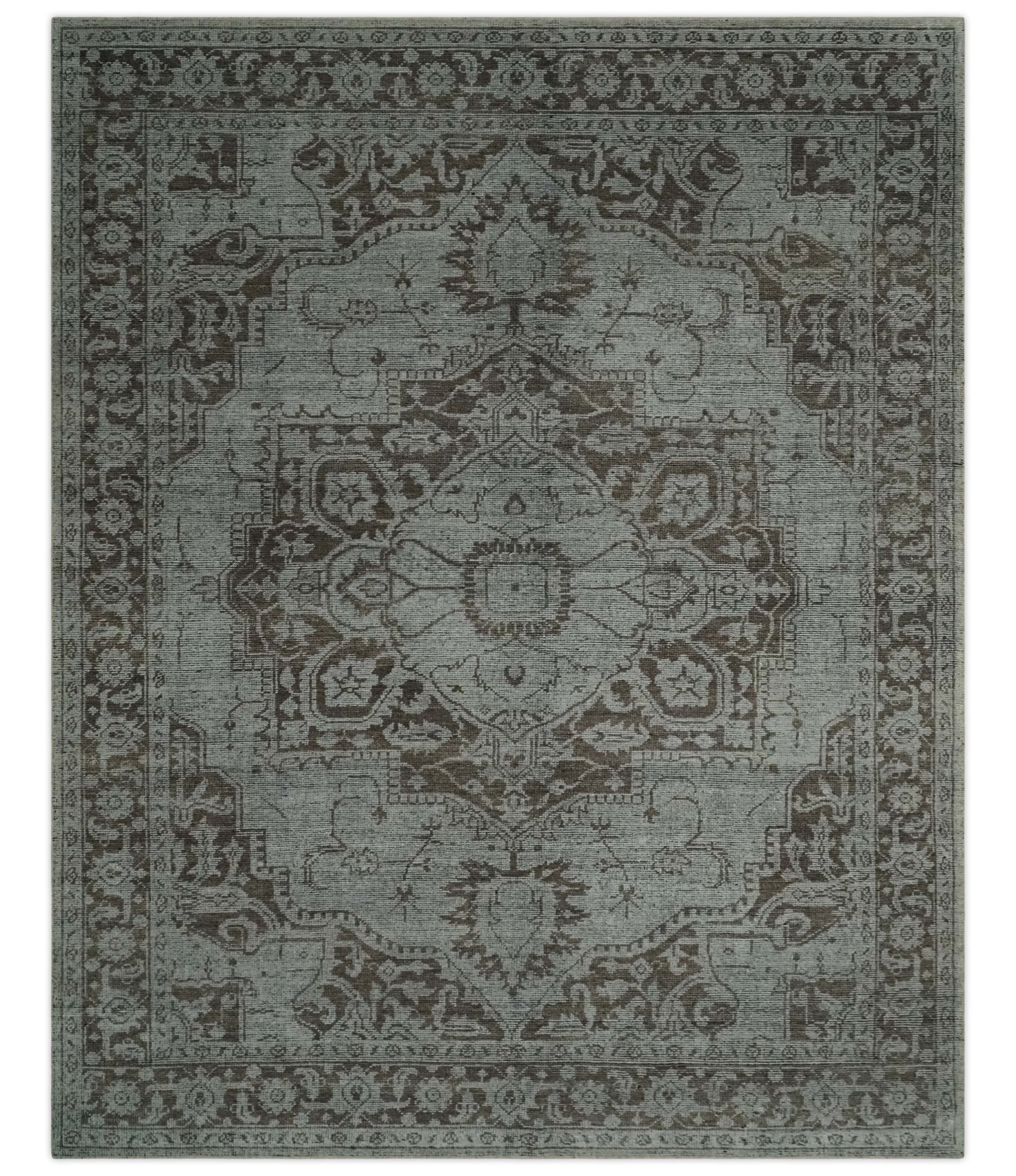 Antique Design Traditional Heriz Medallion Silver, Charcoal and Brown Hand Knotted 8x10 wool area Rug - Arte House