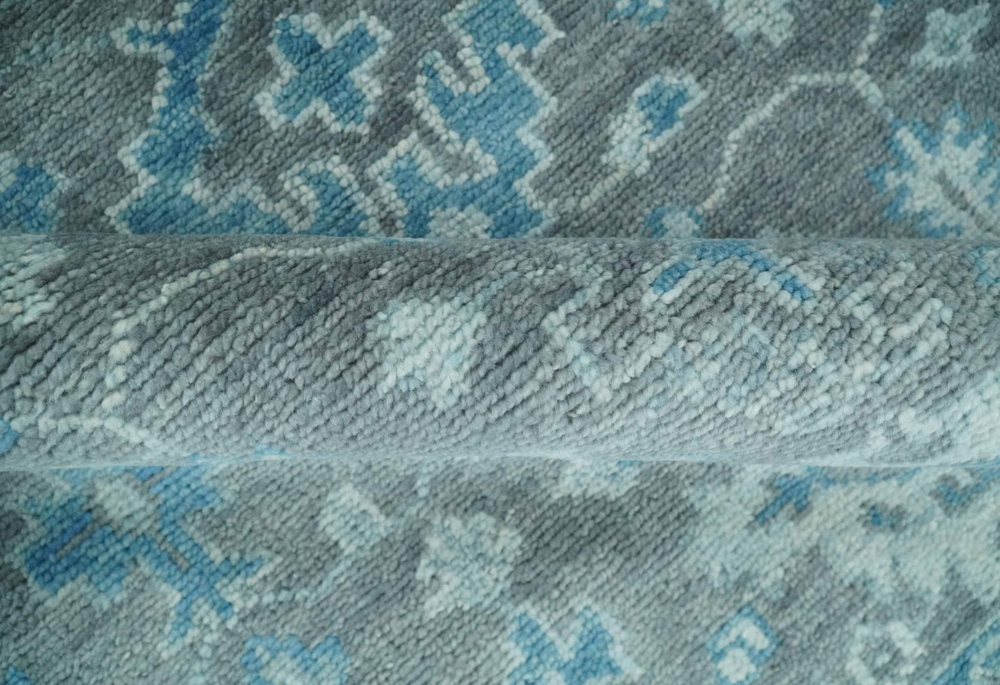 Antique Gray and Blue Hand Knotted 8x10 Oushak Turkish Wool Area Rug