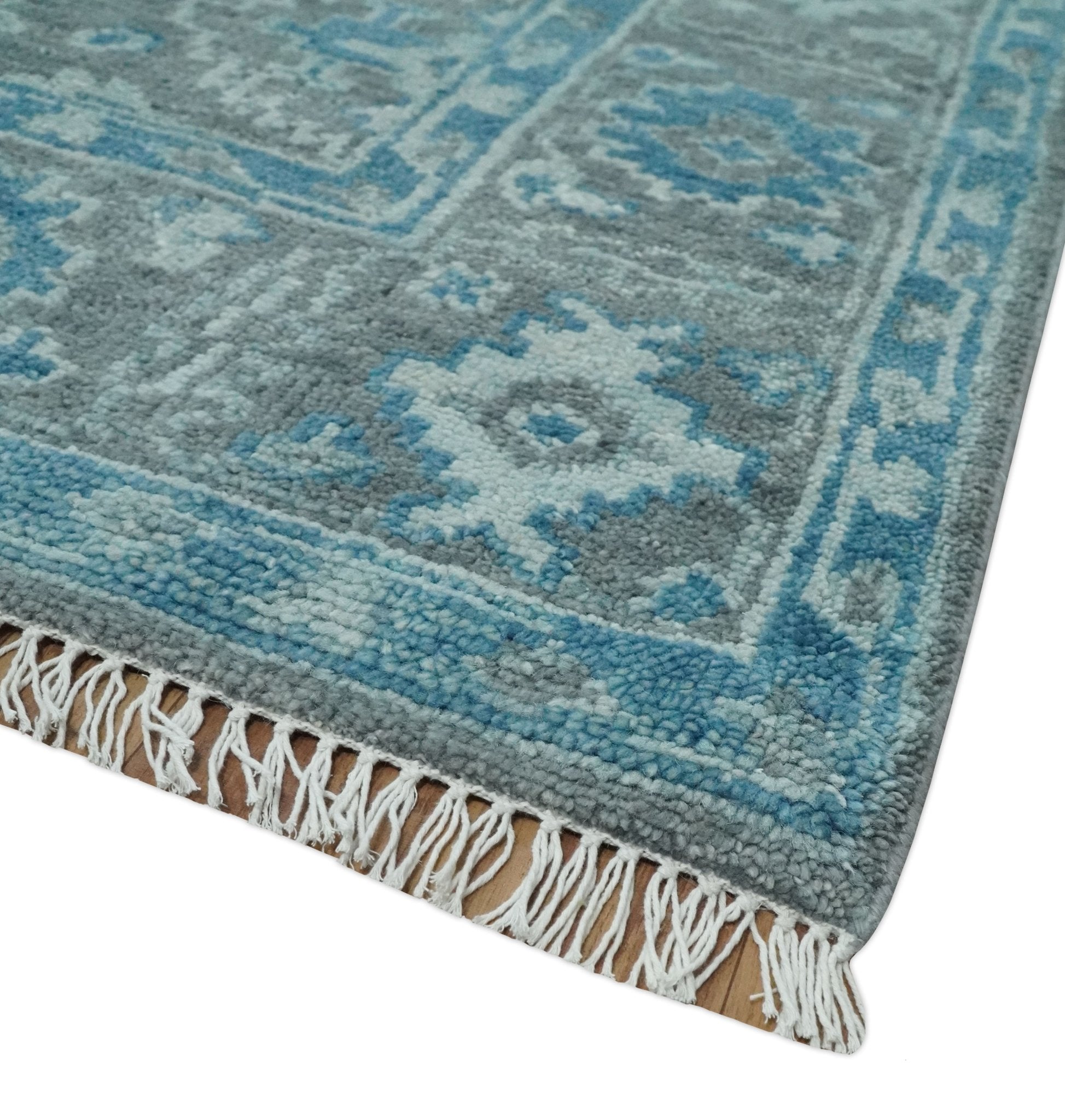 Antique Gray and Blue Hand Knotted 8x10 Oushak Turkish Wool Area Rug - Arte House