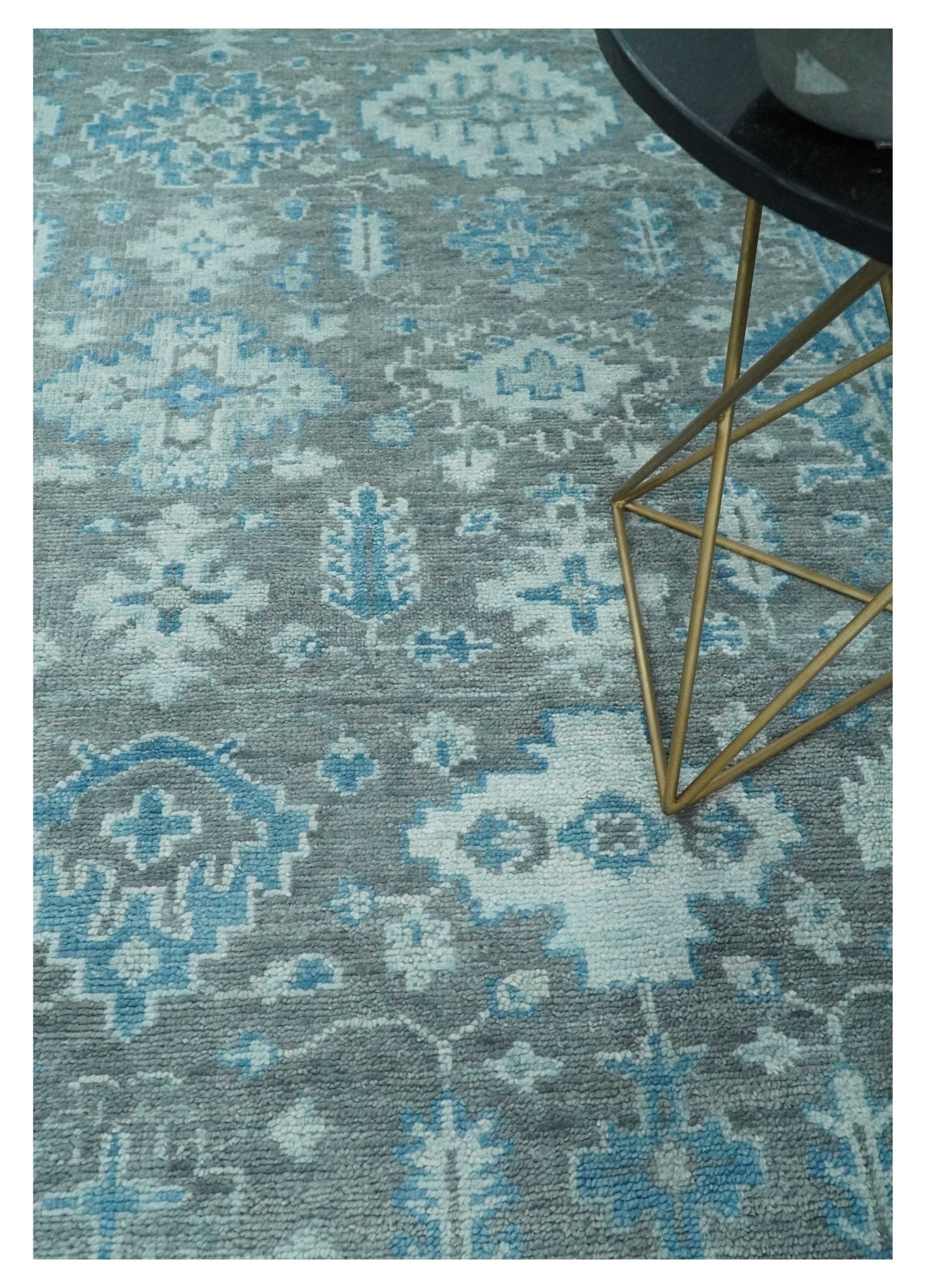 Antique Gray and Blue Hand Knotted 8x10 Oushak Turkish Wool Area Rug - Arte House