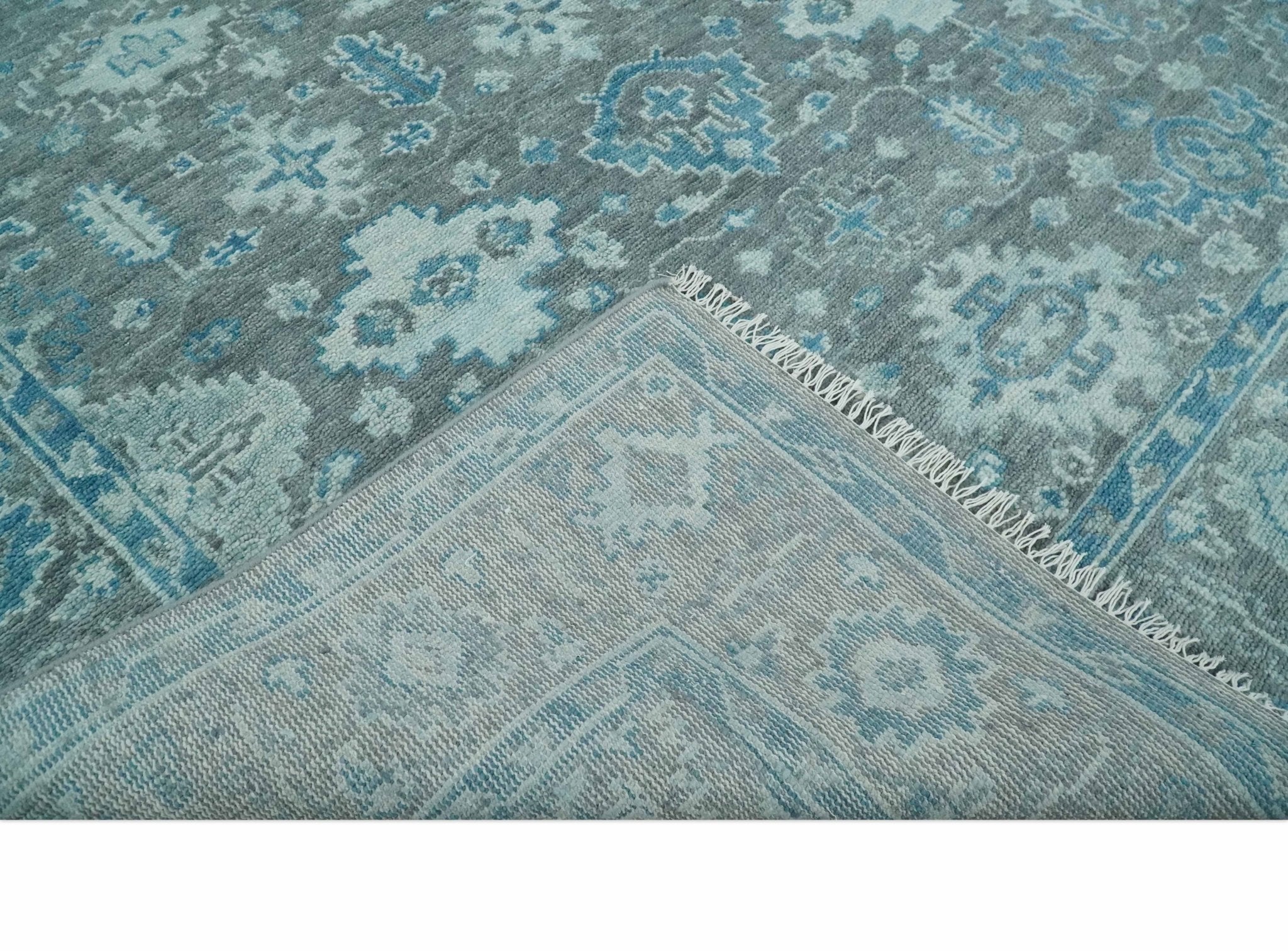 Antique Gray and Blue Hand Knotted 8x10 Oushak Turkish Wool Area Rug - Arte House