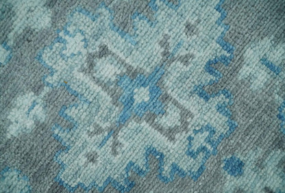 Antique Gray and Blue Hand Knotted 8x10 Oushak Turkish Wool Area Rug