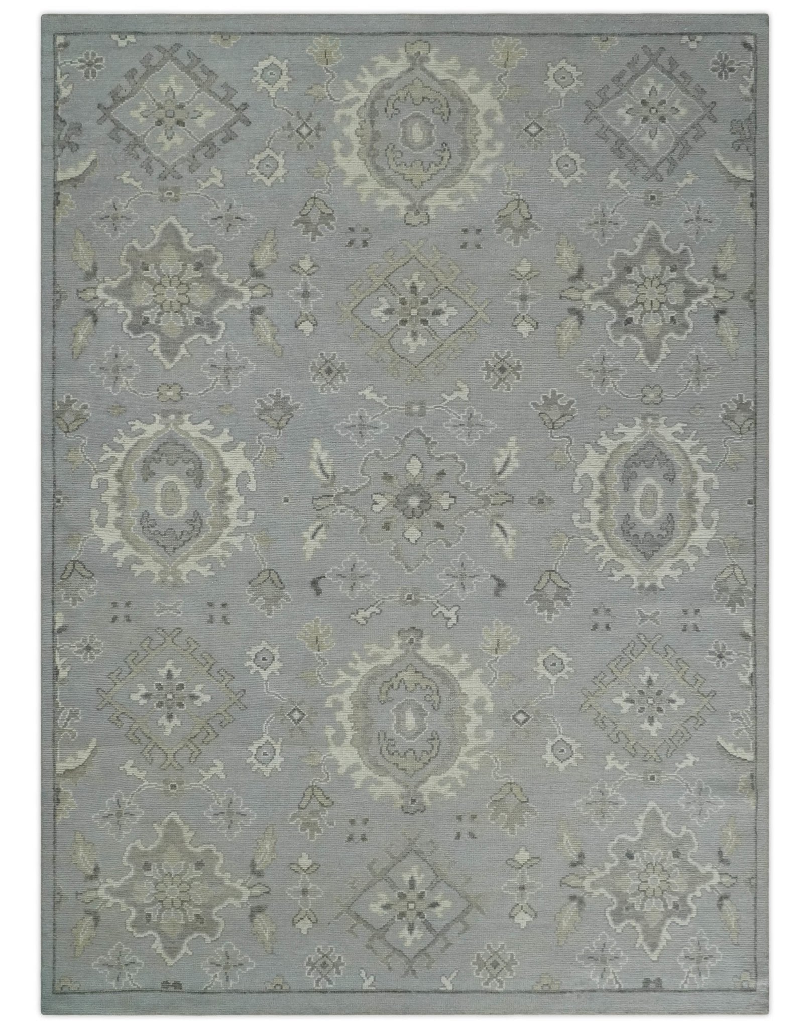 Antique Muted Silver Rug 8x11 Hand Knotted Turkish Silver, Beige and Brown Traditional Antique Persian Low Pile Area Rug