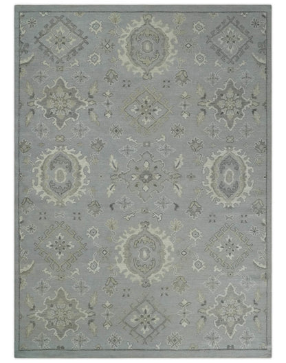 Antique Muted Silver Rug 8x11 Hand Knotted Turkish Silver, Beige and Brown Traditional Antique Persian Low Pile Area Rug