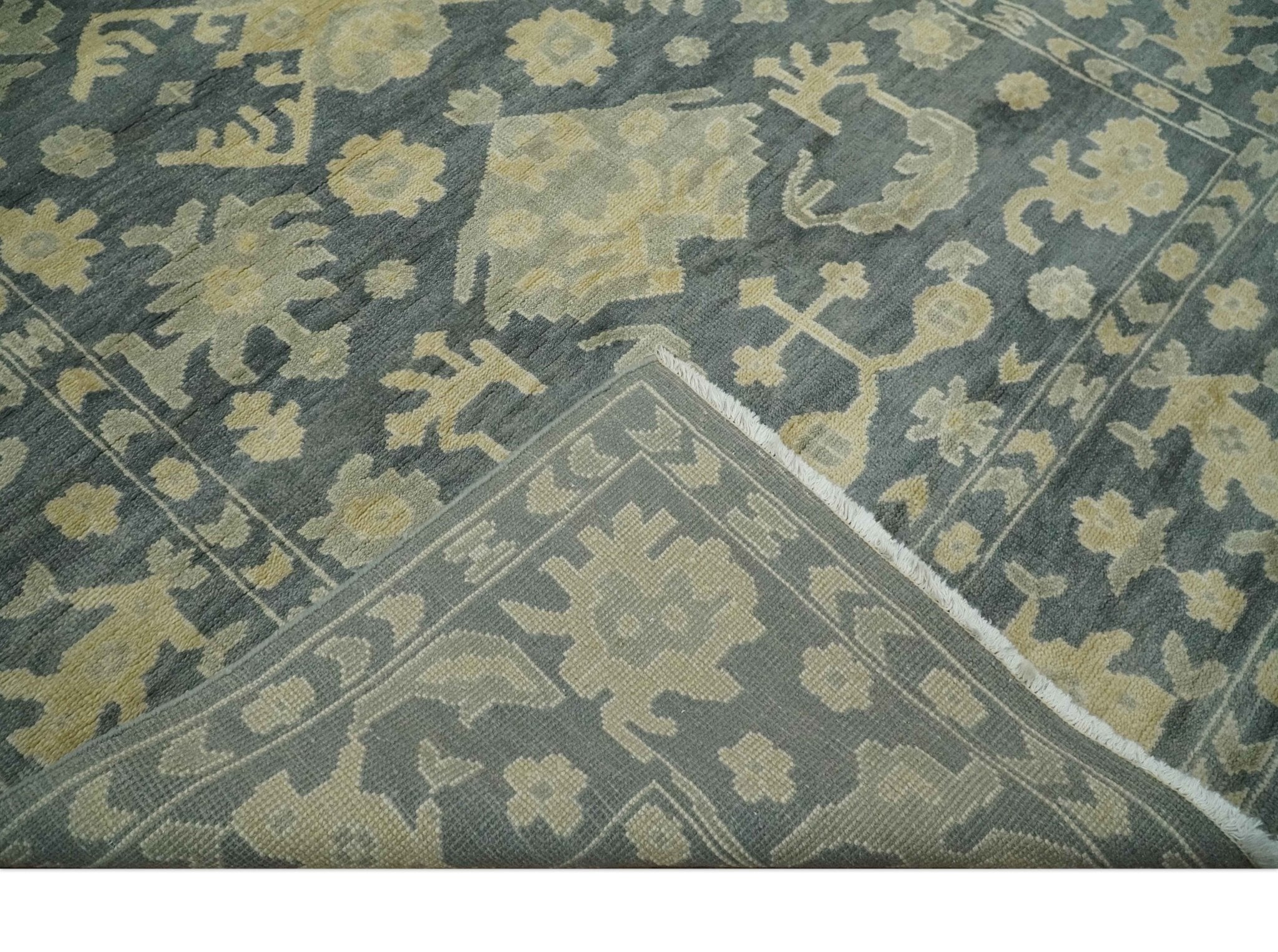 Antique Style 6x9 Hand Knotted Beige and Charcoal Traditional Wool Rug | N35669 - Arte House