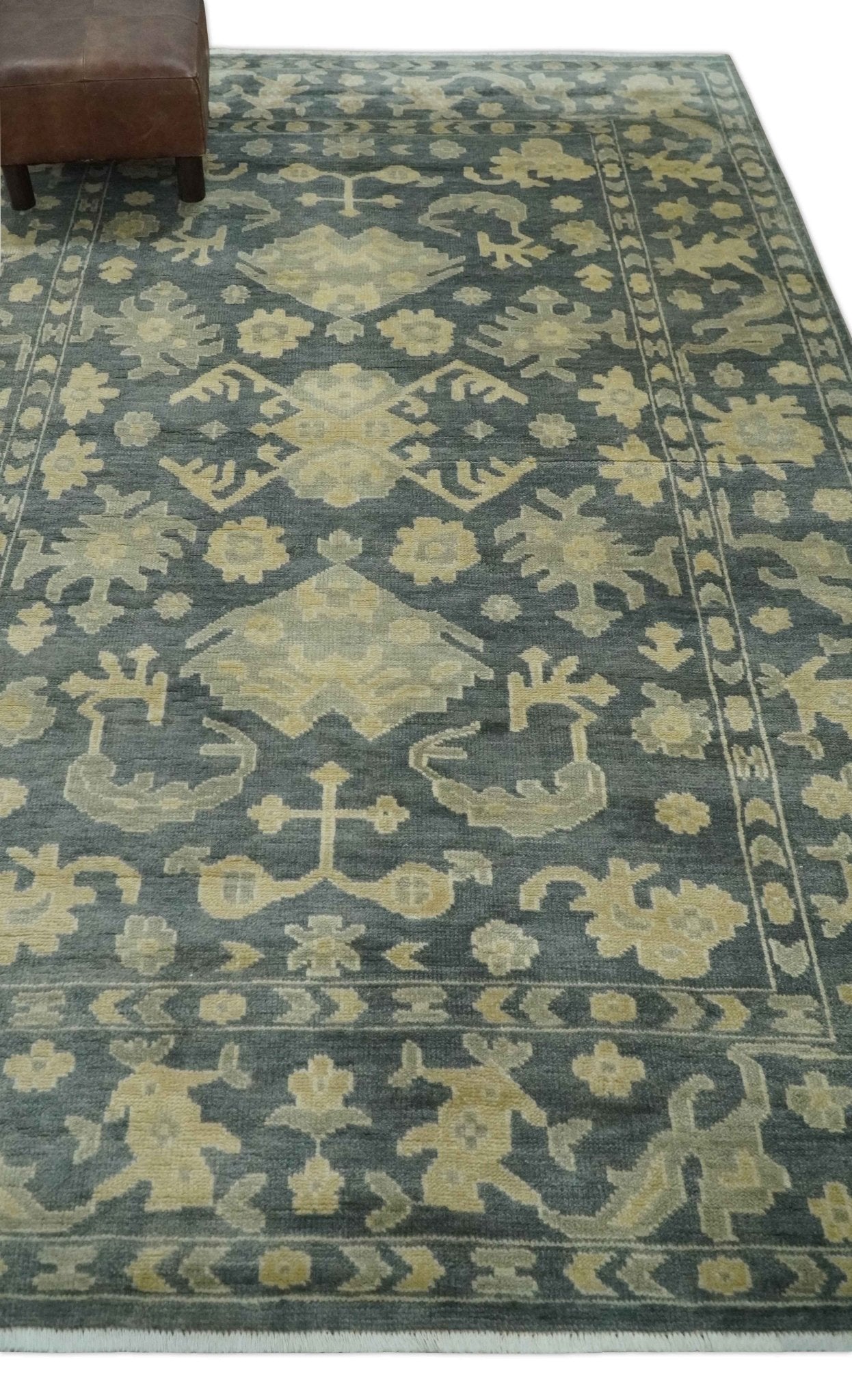 Antique Style 6x9 Hand Knotted Beige and Charcoal Traditional Wool Rug | N35669 - Arte House