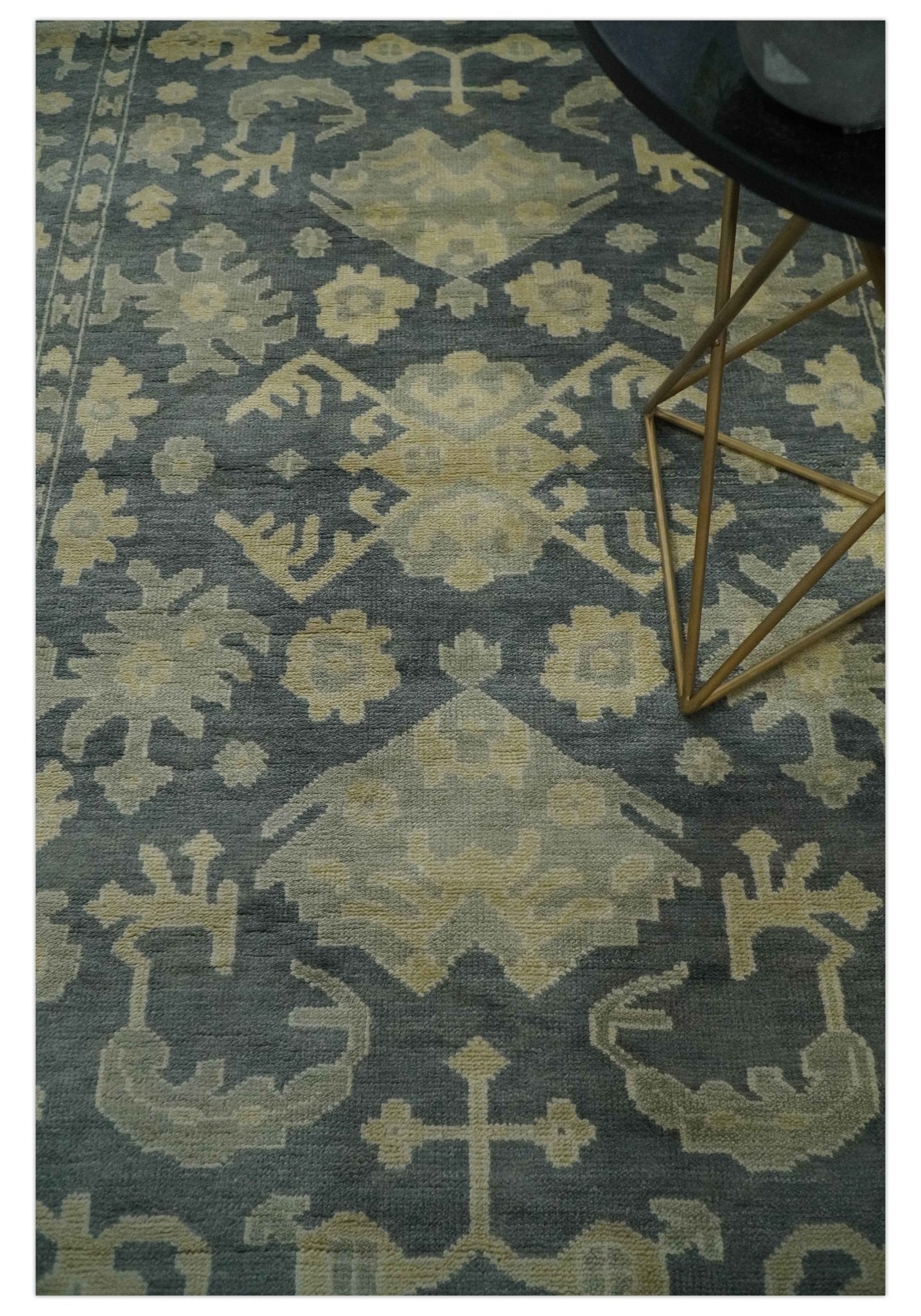 Antique Style 6x9 Hand Knotted Beige and Charcoal Traditional Wool Rug | N35669 - Arte House