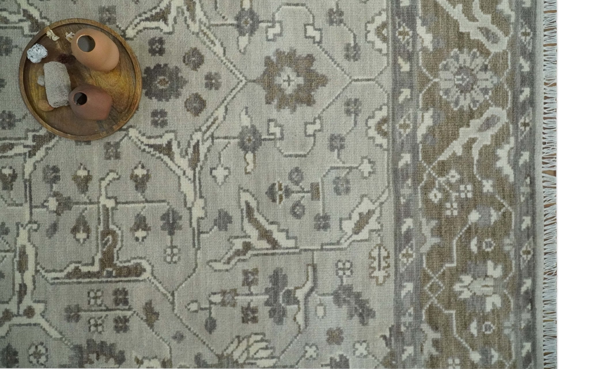 Antique Style Custom Made Traditional Silver and Brown Oriental Oushak Wool Area Rug - Arte House