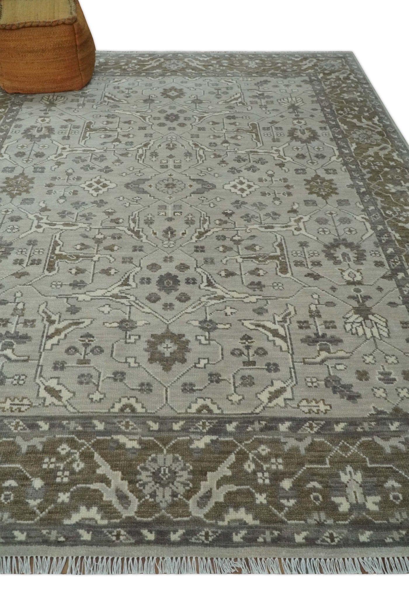 Antique Style Custom Made Traditional Silver and Brown Oriental Oushak Wool Area Rug - Arte House