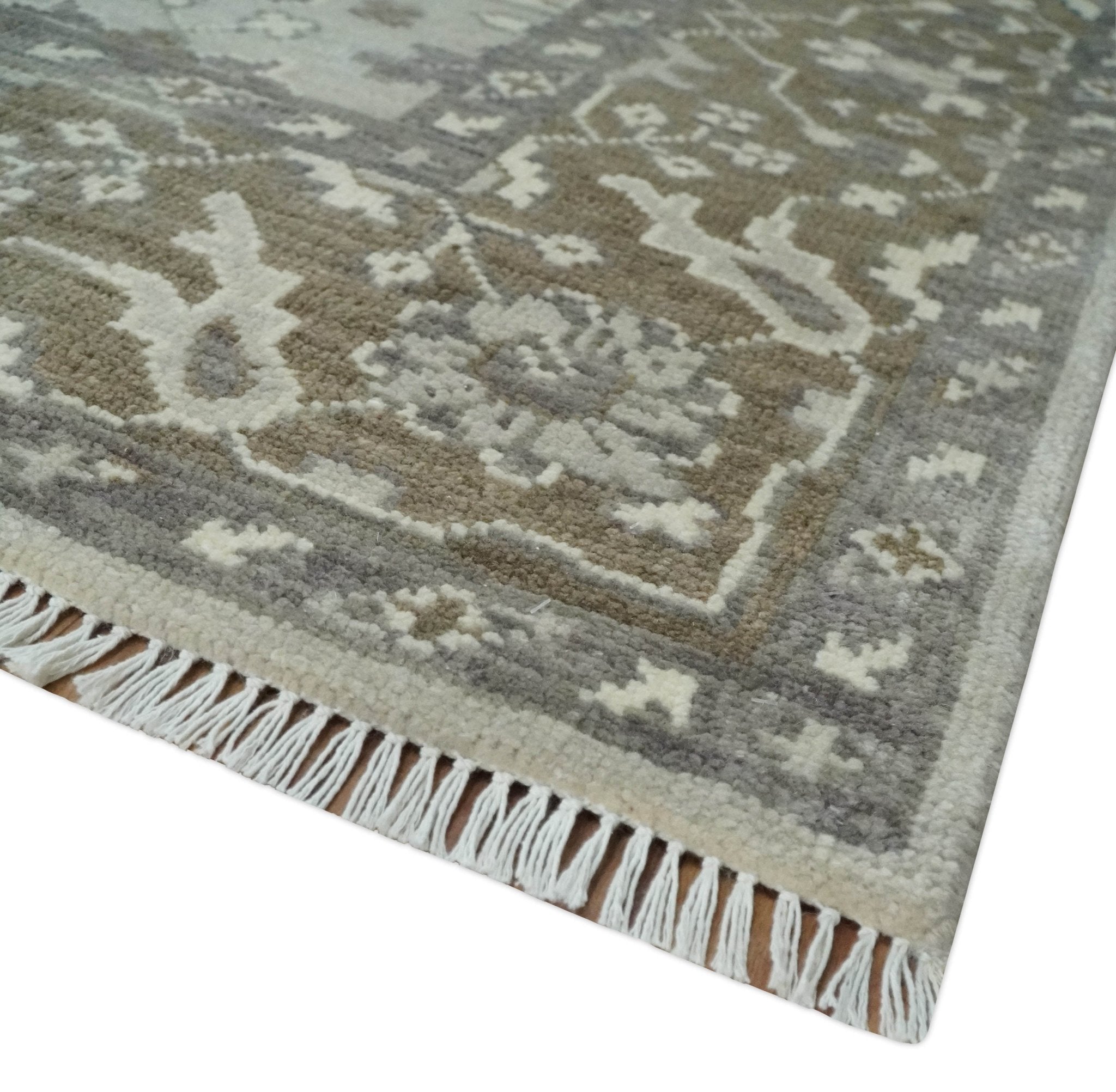 Antique Style Custom Made Traditional Silver and Brown Oriental Oushak Wool Area Rug - Arte House