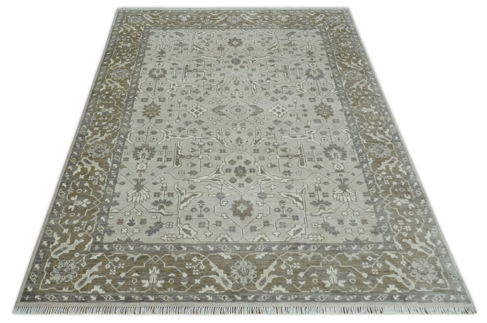Antique Style Custom Made Traditional Silver and Brown Oriental Oushak Wool Area Rug - Arte House