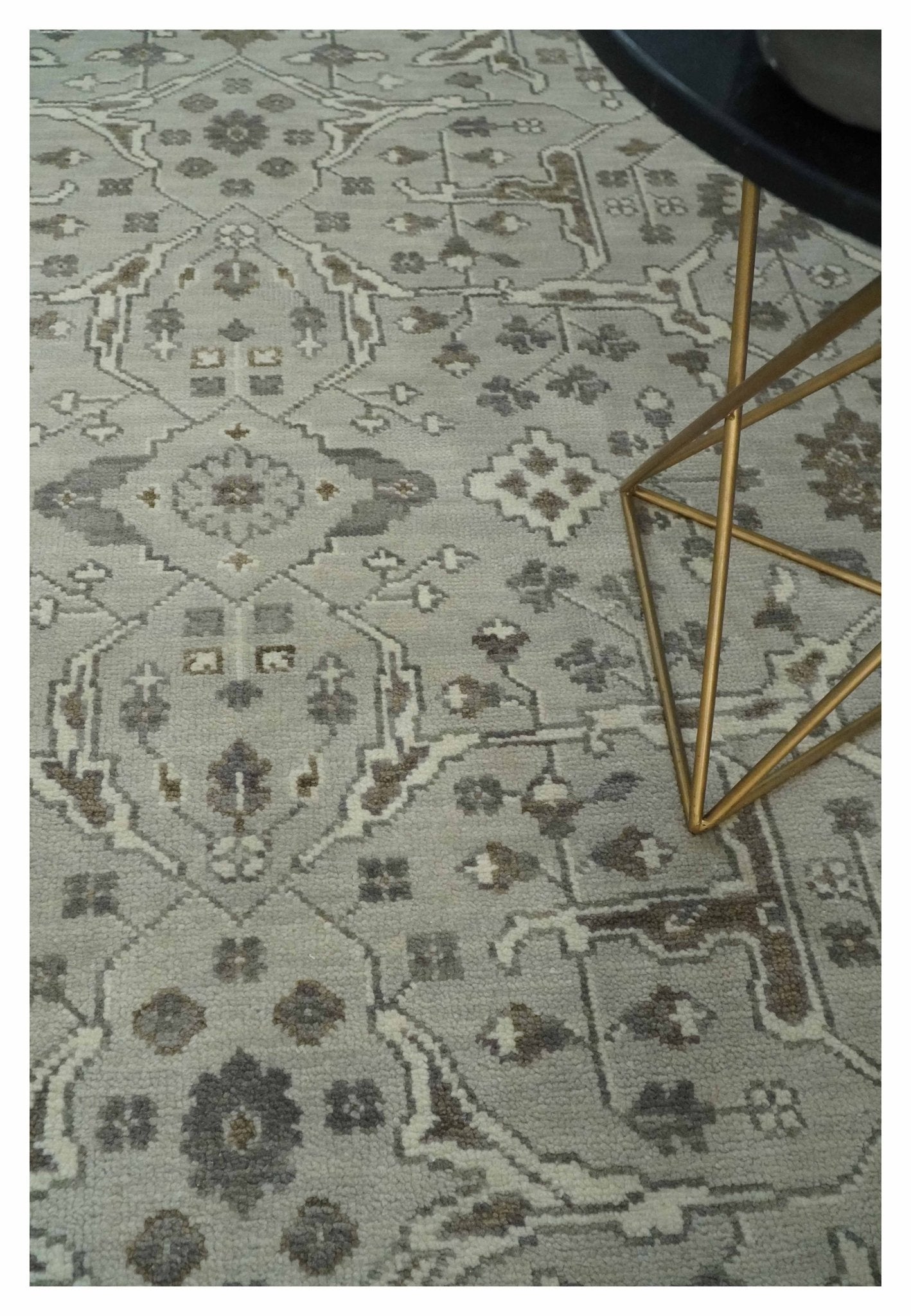 Antique Style Custom Made Traditional Silver and Brown Oriental Oushak Wool Area Rug - Arte House