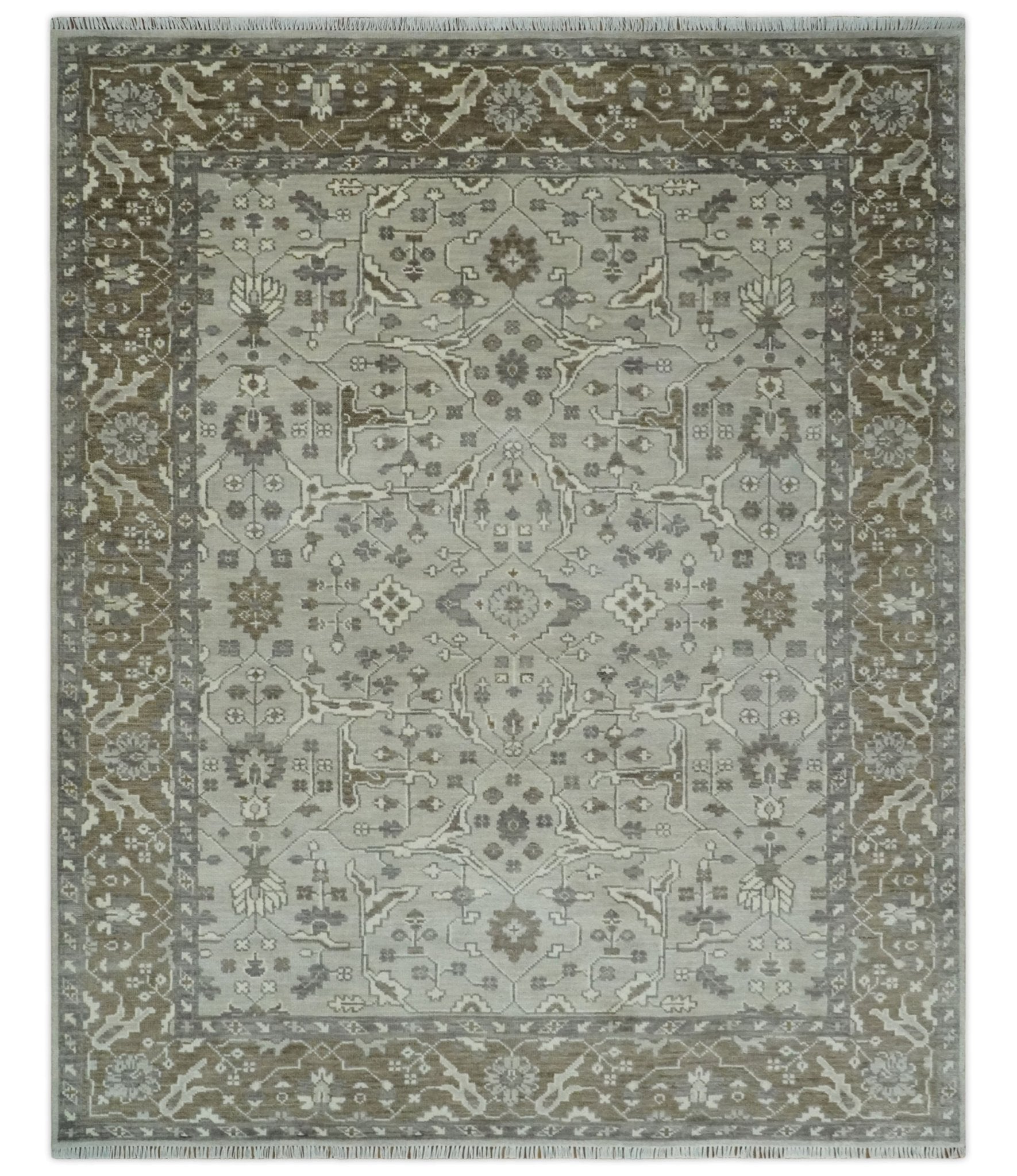 Antique Style Custom Made Traditional Silver and Brown Oriental Oushak Wool Area Rug - Arte House