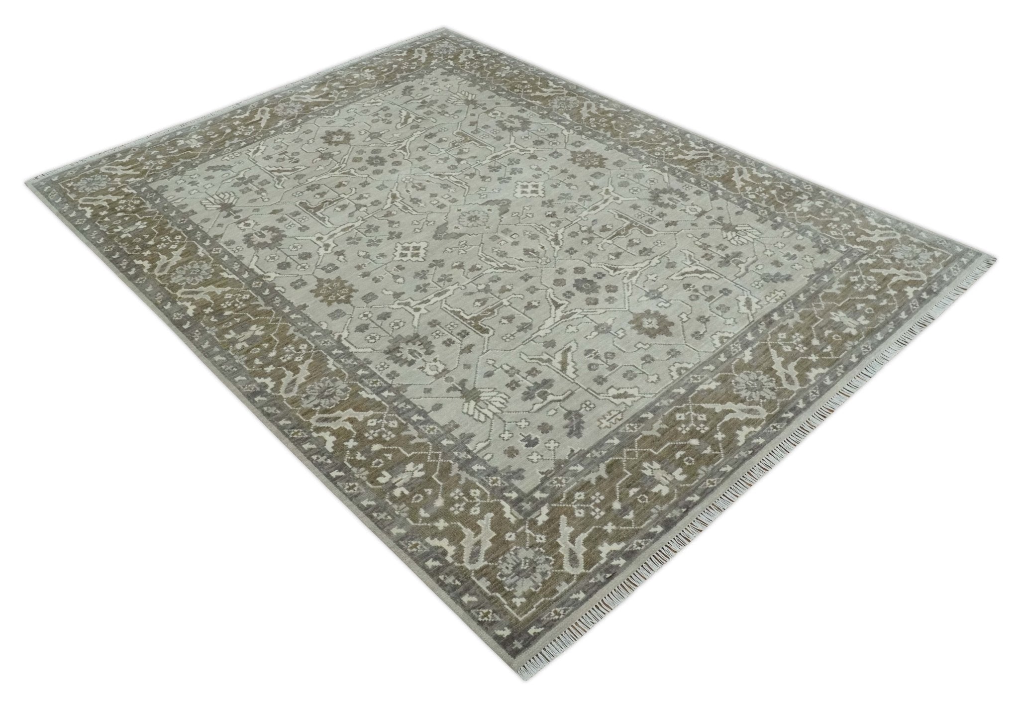 Antique Style Custom Made Traditional Silver and Brown Oriental Oushak Wool Area Rug - Arte House