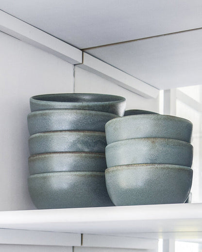Aqua Ceramic Handmade Small Soup Bowls - Set of 4