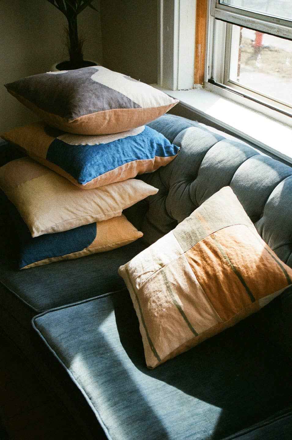 Agnes painted patchwork sham | plant dyed linen pillow