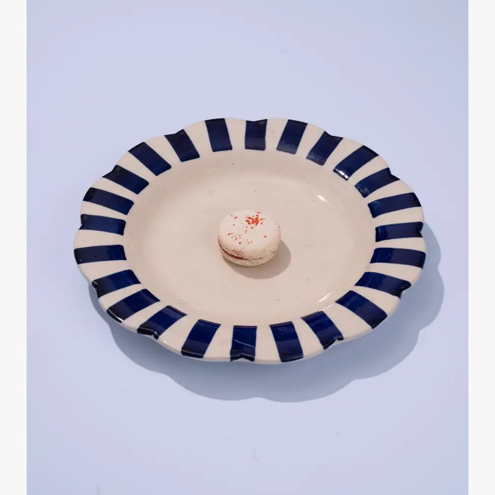 Ceramic stripe Salad Plate,  Blue- 8.25 x 8.25 x 1.25 Inches - Arte House