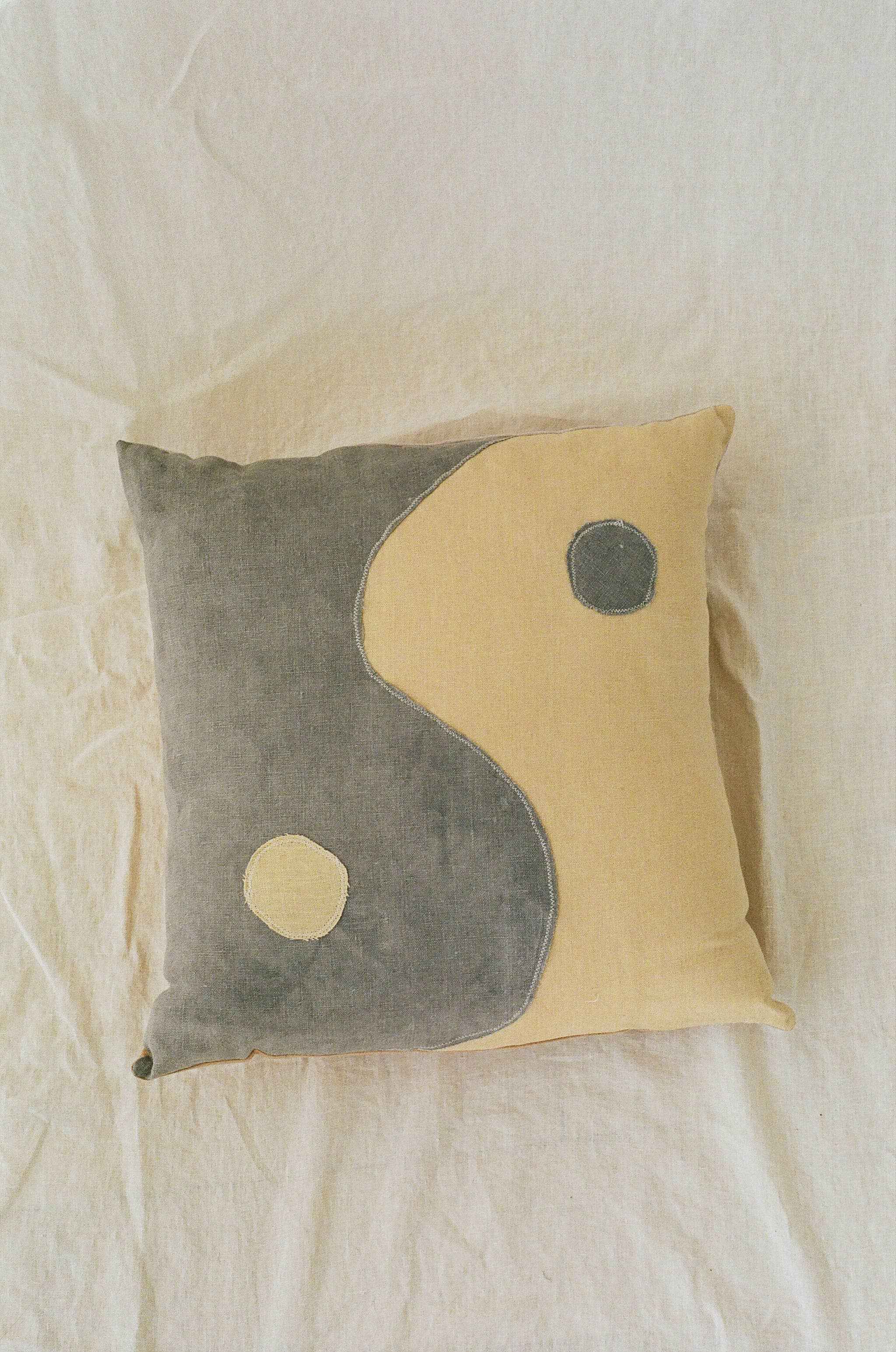 Yin yang pillow  in charcoal | naturally dyed linen sham